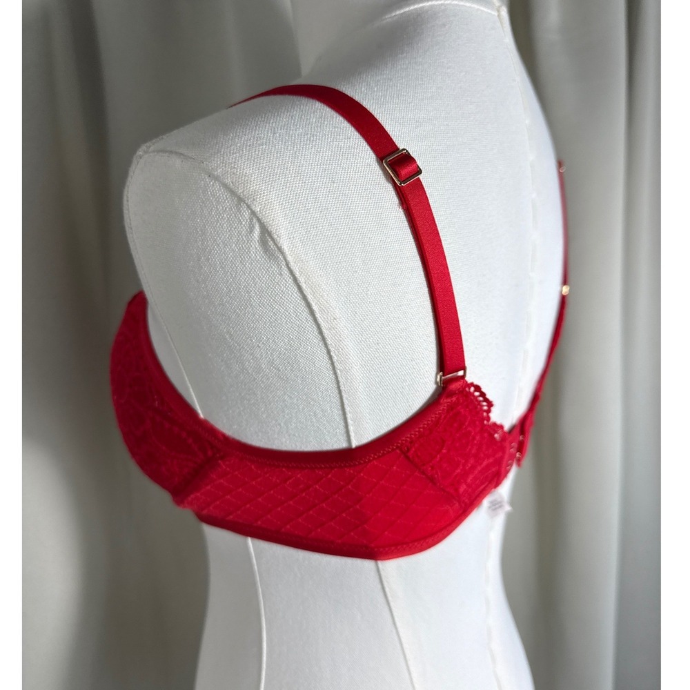 Aerie Red Lace Wireless Bra 34D Adjustable Straps Hook Eye Back Closure - Picture 3 of 6